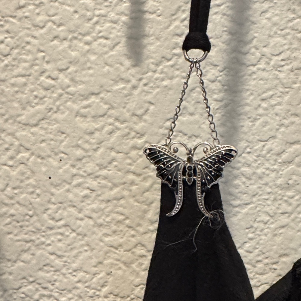 Sky Black Halter Top with Silver Butterfly Accents - Picture 3 of 5